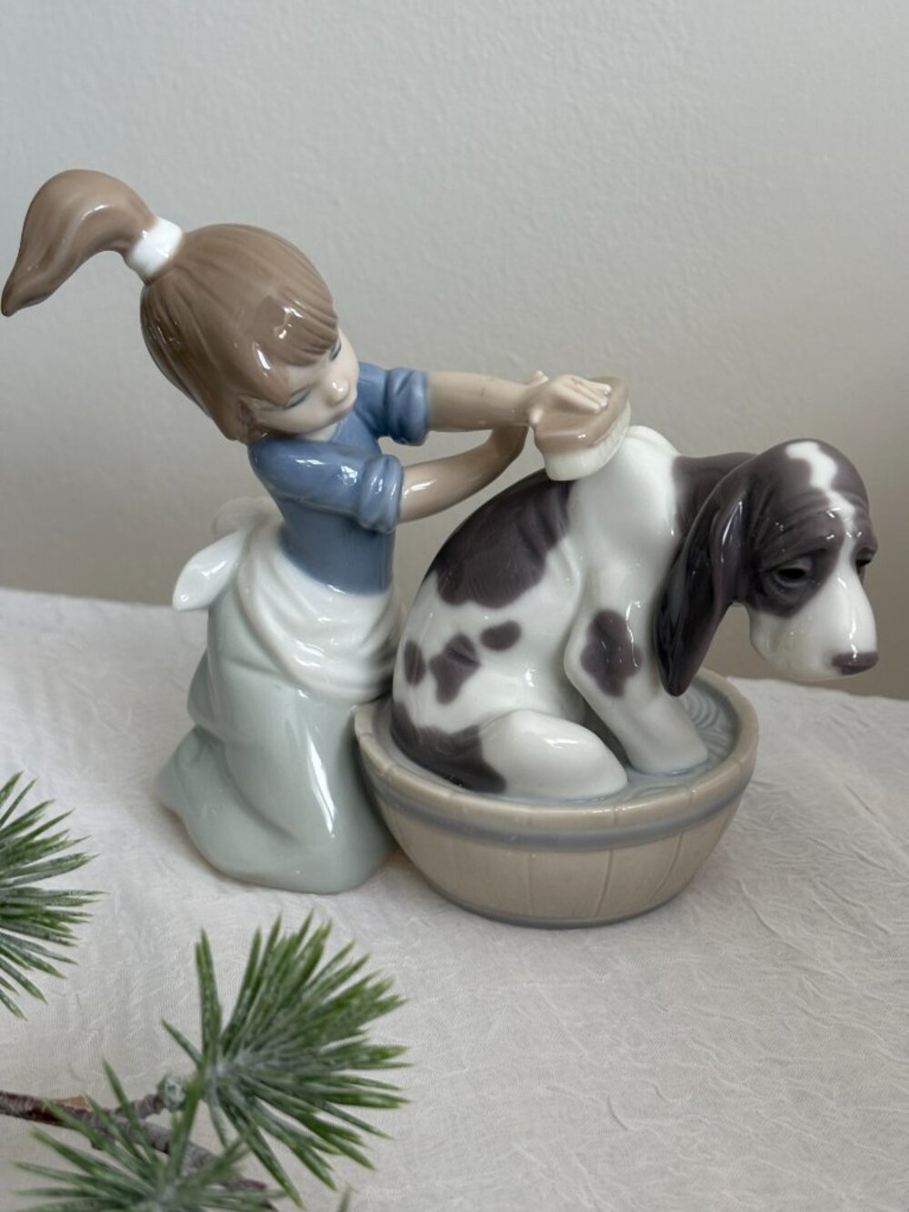 Vintage Lladro Figurine: Bashful Bather Dog #5455, Signed, New in Box